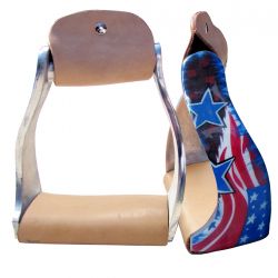 Showman Lightweight twisted angled aluminum stirrups with stars and stripes design